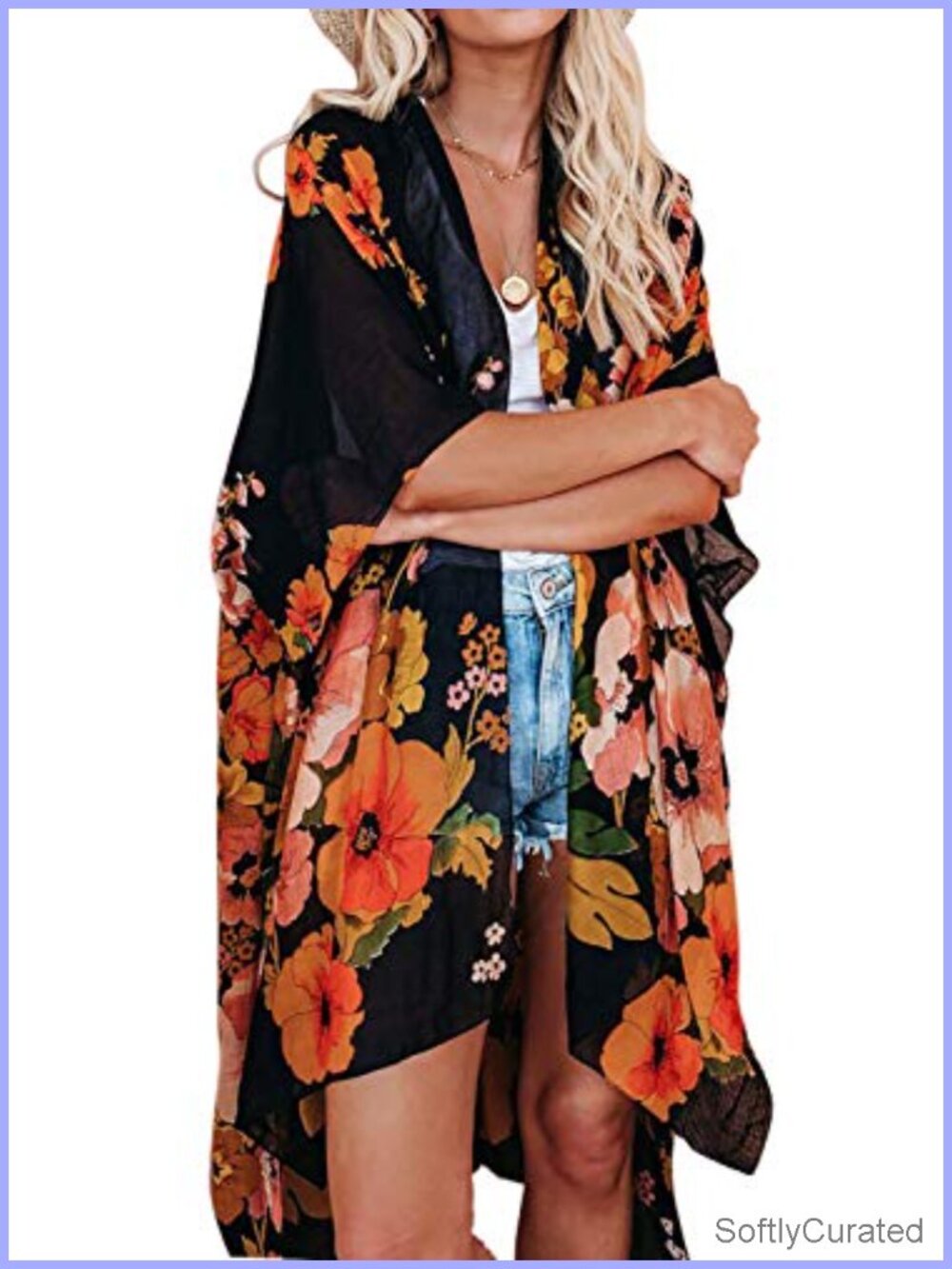 Women's Sheer Chiffon Boho Kimono Cardigan Beach Cover Up